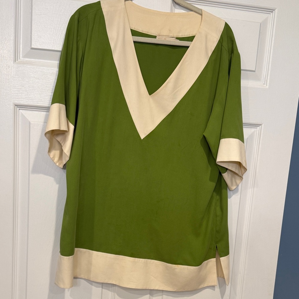 Tory Burch tunic Green and Cream V-Neck Women's Top